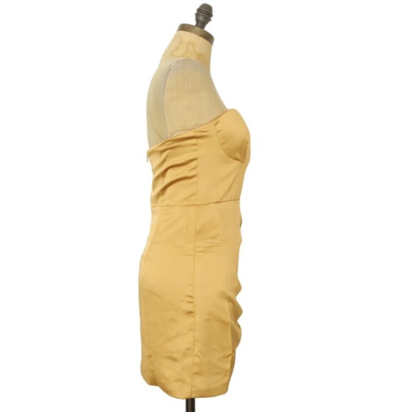 Naked Wardrobe The Statement Strapless Satin Gold Mini Dress S Ruched NWT B99 - Picture 2 of 6